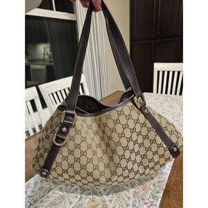 GUCCI Abbey Brown GG Canvas Leather Shoulder Bag Excellent Condition!